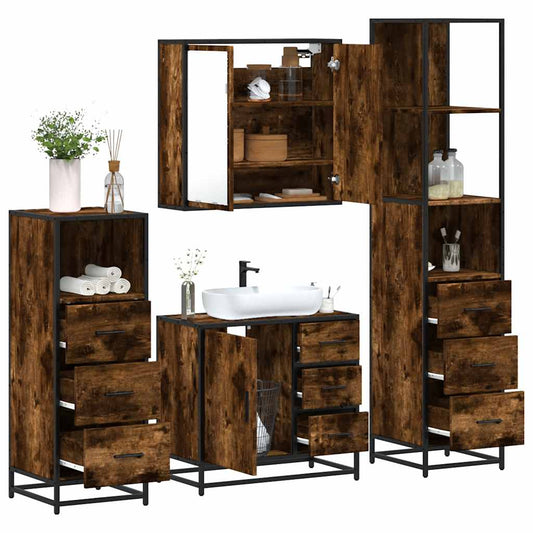 vidaXL 4 Piece Bathroom Furniture Set Smoked Oak Engineered Wood