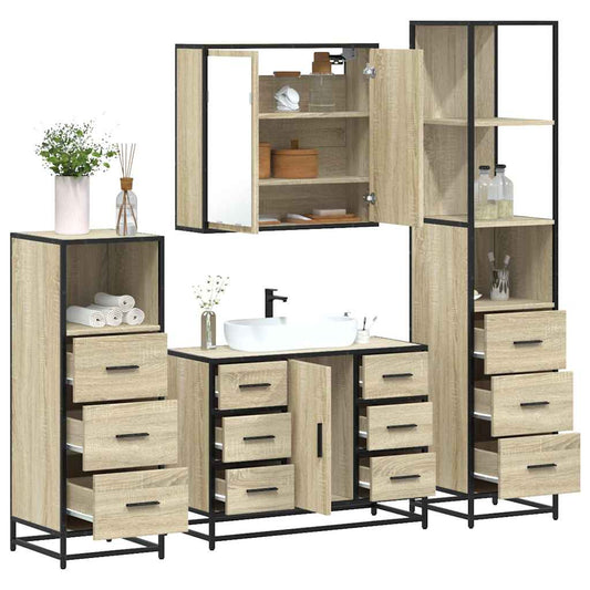 vidaXL 4 Piece Bathroom Furniture Set Sonoma Oak Engineered Wood