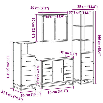 vidaXL 4 Piece Bathroom Furniture Set Smoked Oak Engineered Wood