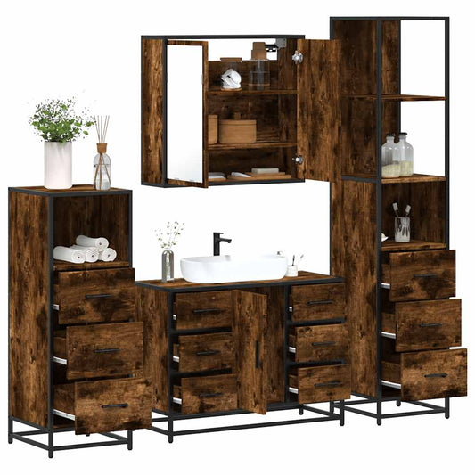 vidaXL 4 Piece Bathroom Furniture Set Smoked Oak Engineered Wood