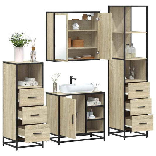 vidaXL 4 Piece Bathroom Furniture Set Sonoma Oak Engineered Wood