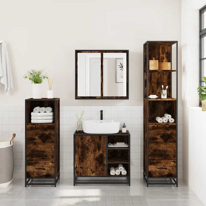 vidaXL 4 Piece Bathroom Furniture Set Smoked Oak Engineered Wood