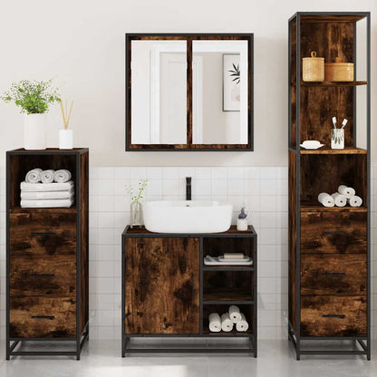 vidaXL 4 Piece Bathroom Furniture Set Smoked Oak Engineered Wood