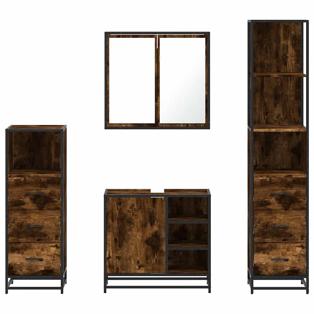 vidaXL 4 Piece Bathroom Furniture Set Smoked Oak Engineered Wood