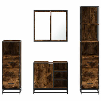 vidaXL 4 Piece Bathroom Furniture Set Smoked Oak Engineered Wood