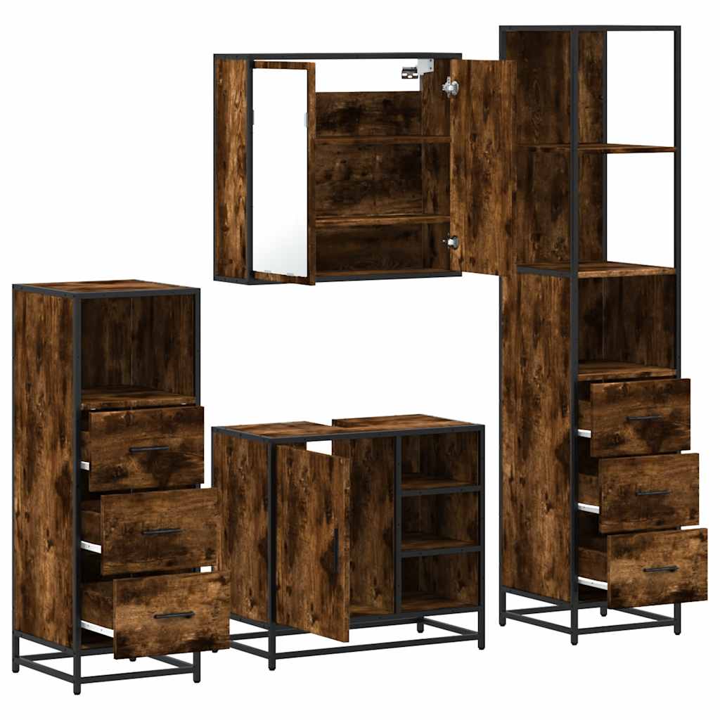 vidaXL 4 Piece Bathroom Furniture Set Smoked Oak Engineered Wood