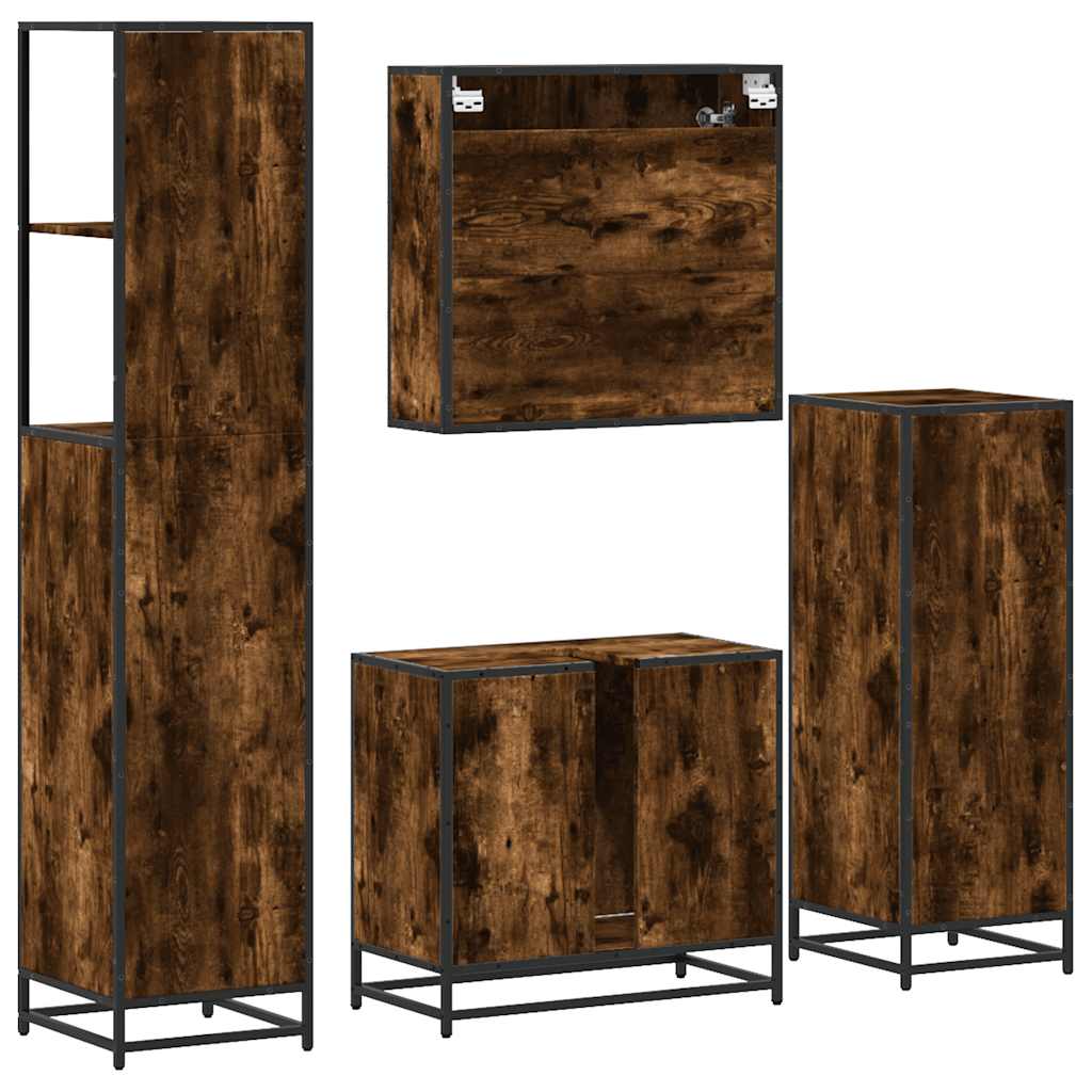 vidaXL 4 Piece Bathroom Furniture Set Smoked Oak Engineered Wood