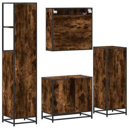 vidaXL 4 Piece Bathroom Furniture Set Smoked Oak Engineered Wood