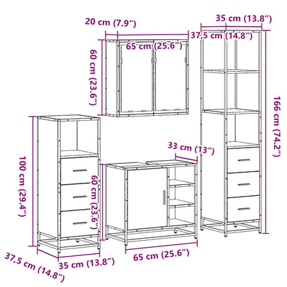 vidaXL 4 Piece Bathroom Furniture Set Smoked Oak Engineered Wood