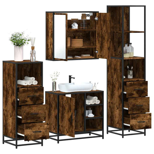 vidaXL 4 Piece Bathroom Furniture Set Smoked Oak Engineered Wood