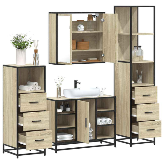 vidaXL 4 Piece Bathroom Furniture Set Sonoma Oak Engineered Wood