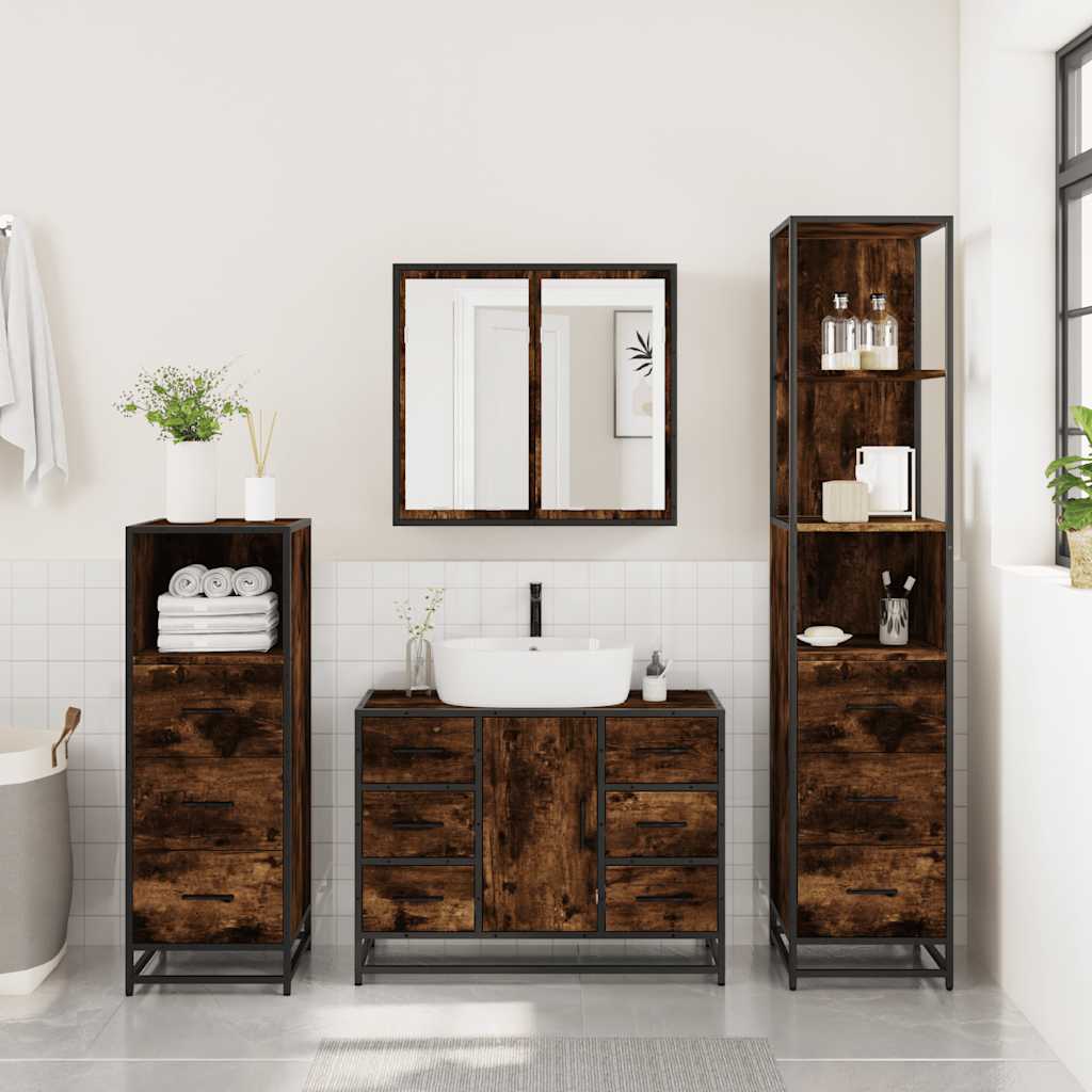 vidaXL 4 Piece Bathroom Furniture Set Smoked Oak Engineered Wood