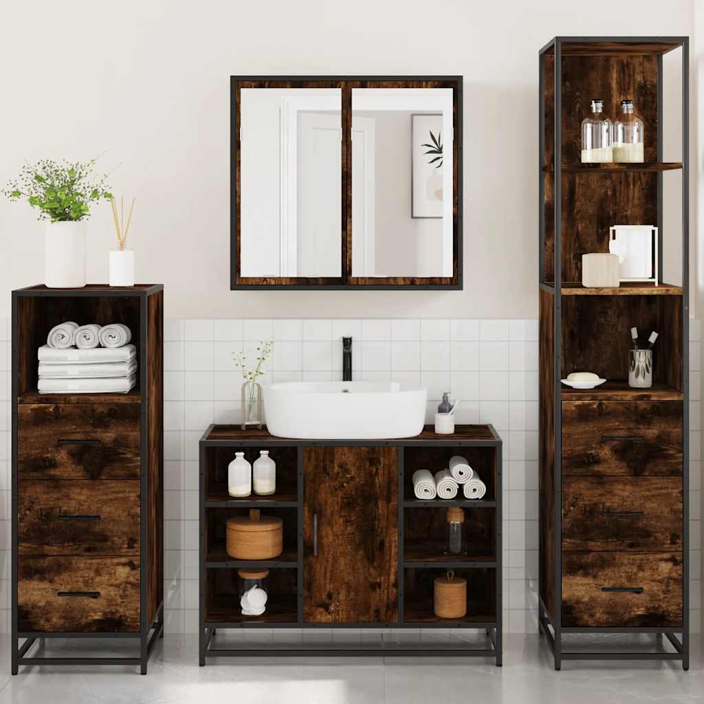 vidaXL 4 Piece Bathroom Furniture Set Smoked Oak Engineered Wood
