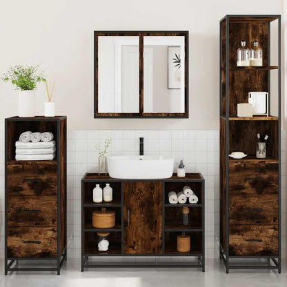 vidaXL 4 Piece Bathroom Furniture Set Smoked Oak Engineered Wood