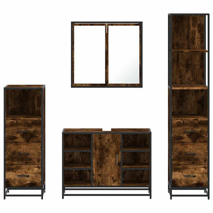 vidaXL 4 Piece Bathroom Furniture Set Smoked Oak Engineered Wood