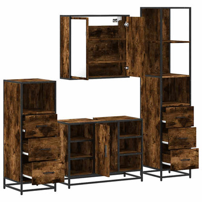 vidaXL 4 Piece Bathroom Furniture Set Smoked Oak Engineered Wood