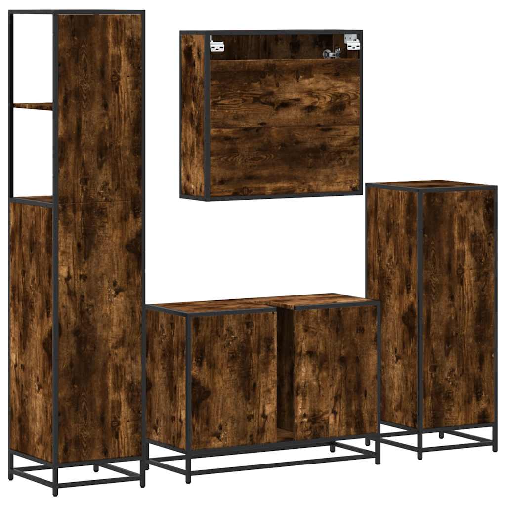 vidaXL 4 Piece Bathroom Furniture Set Smoked Oak Engineered Wood