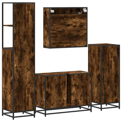 vidaXL 4 Piece Bathroom Furniture Set Smoked Oak Engineered Wood