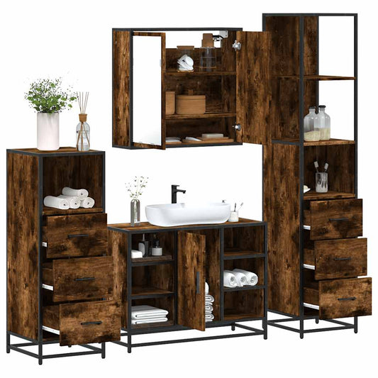 vidaXL 4 Piece Bathroom Furniture Set Smoked Oak Engineered Wood