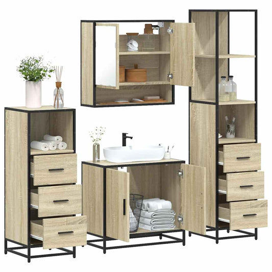 vidaXL 4 Piece Bathroom Furniture Set Sonoma Oak Engineered Wood
