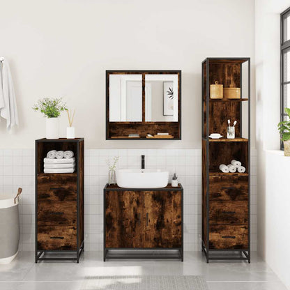 vidaXL 4 Piece Bathroom Furniture Set Smoked Oak Engineered Wood