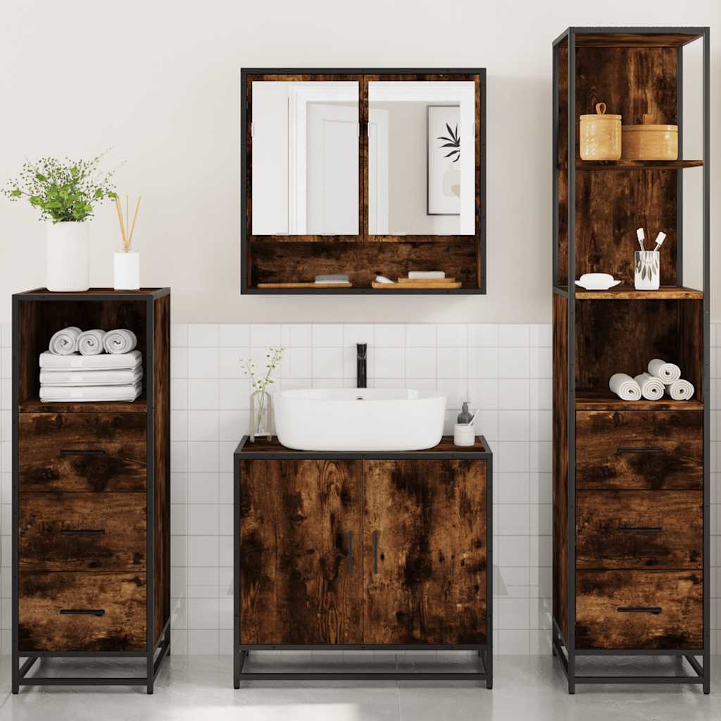 vidaXL 4 Piece Bathroom Furniture Set Smoked Oak Engineered Wood