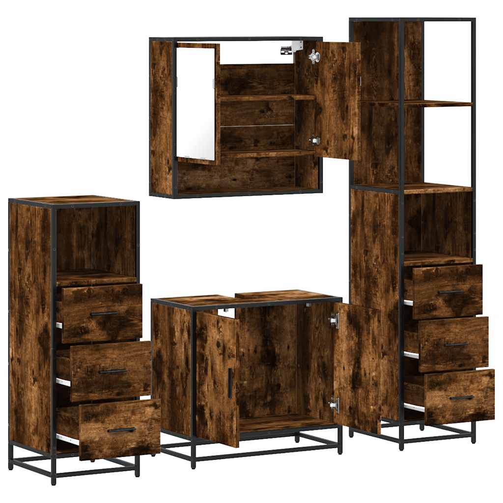 vidaXL 4 Piece Bathroom Furniture Set Smoked Oak Engineered Wood