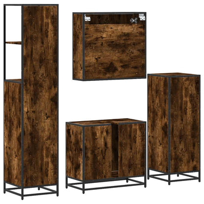 vidaXL 4 Piece Bathroom Furniture Set Smoked Oak Engineered Wood