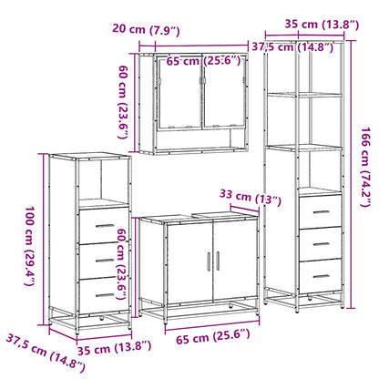 vidaXL 4 Piece Bathroom Furniture Set Smoked Oak Engineered Wood