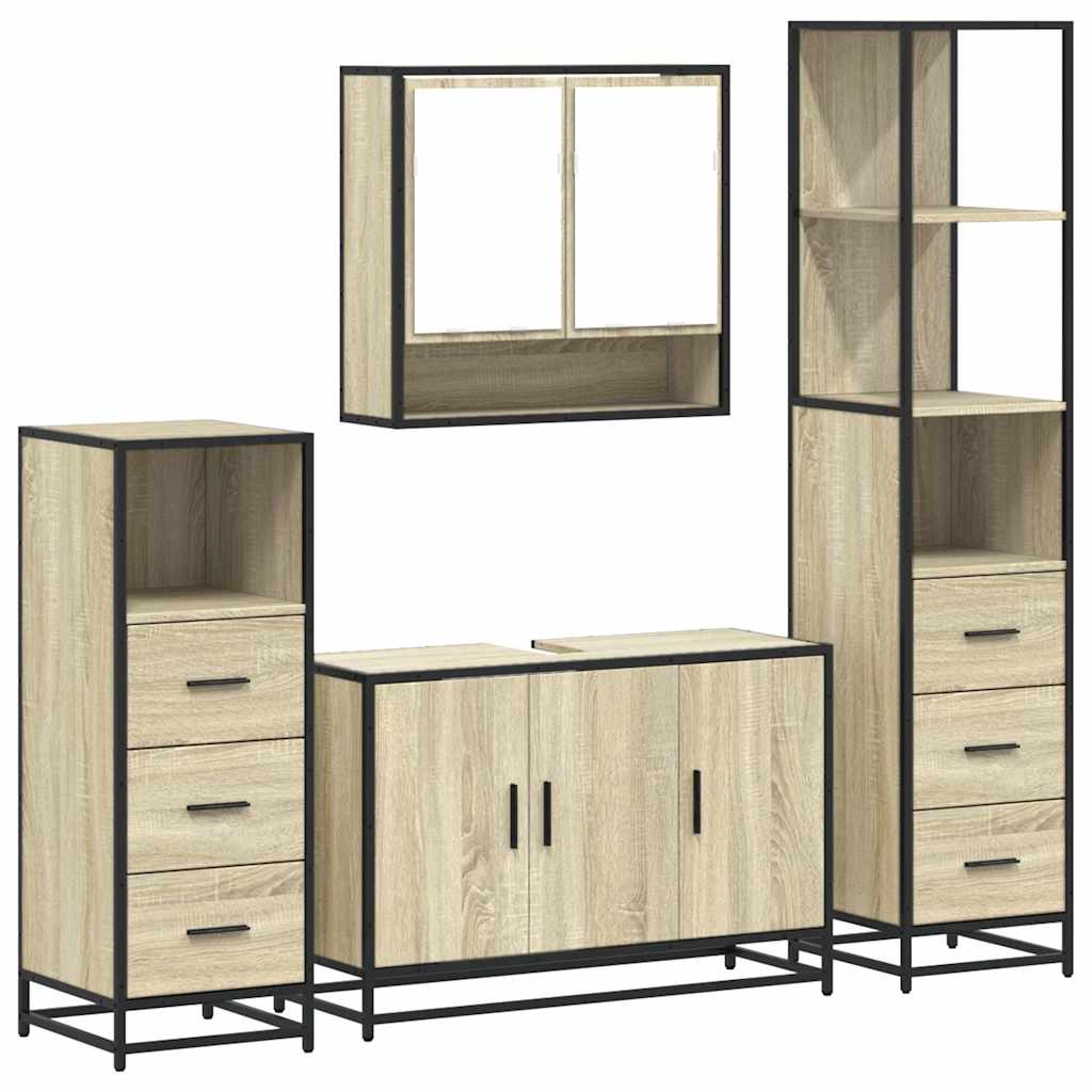 vidaXL 4 Piece Bathroom Furniture Set Sonoma Oak Engineered Wood