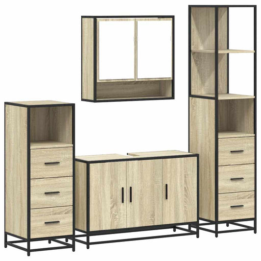 vidaXL 4 Piece Bathroom Furniture Set Sonoma Oak Engineered Wood