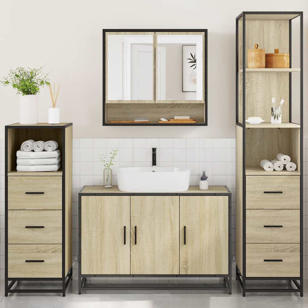 vidaXL 4 Piece Bathroom Furniture Set Sonoma Oak Engineered Wood
