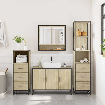 vidaXL 4 Piece Bathroom Furniture Set Sonoma Oak Engineered Wood