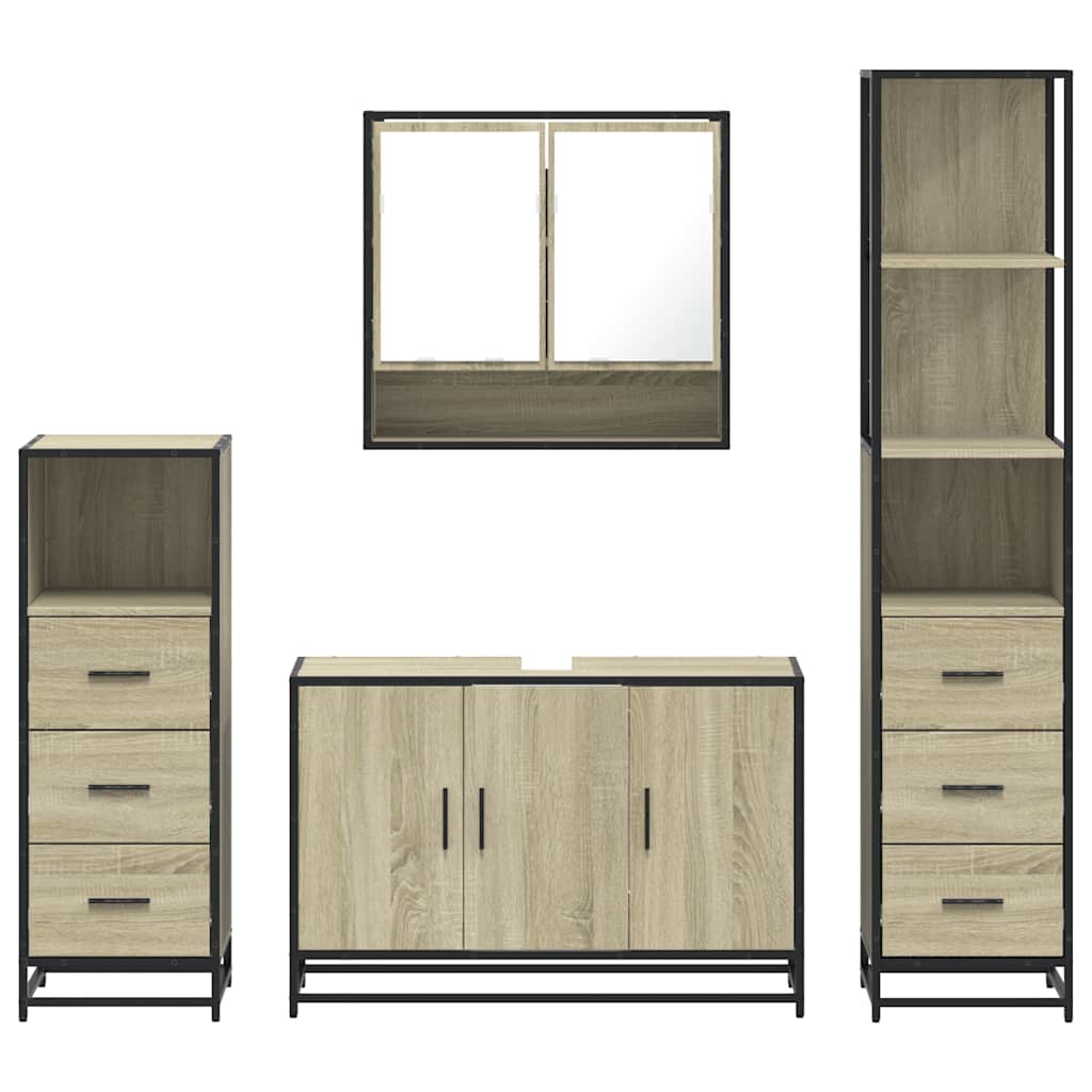 vidaXL 4 Piece Bathroom Furniture Set Sonoma Oak Engineered Wood