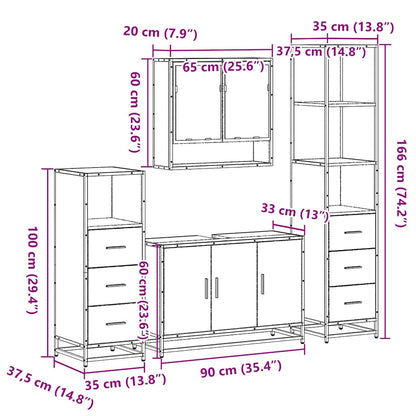 vidaXL 4 Piece Bathroom Furniture Set Sonoma Oak Engineered Wood