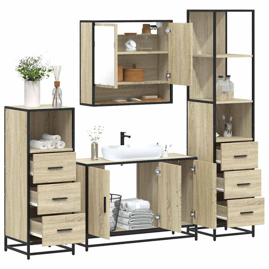 vidaXL 4 Piece Bathroom Furniture Set Sonoma Oak Engineered Wood