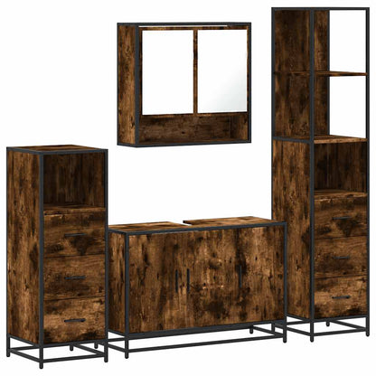 vidaXL 4 Piece Bathroom Furniture Set Smoked Oak Engineered Wood