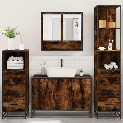 vidaXL 4 Piece Bathroom Furniture Set Smoked Oak Engineered Wood