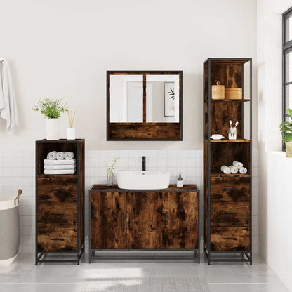 vidaXL 4 Piece Bathroom Furniture Set Smoked Oak Engineered Wood