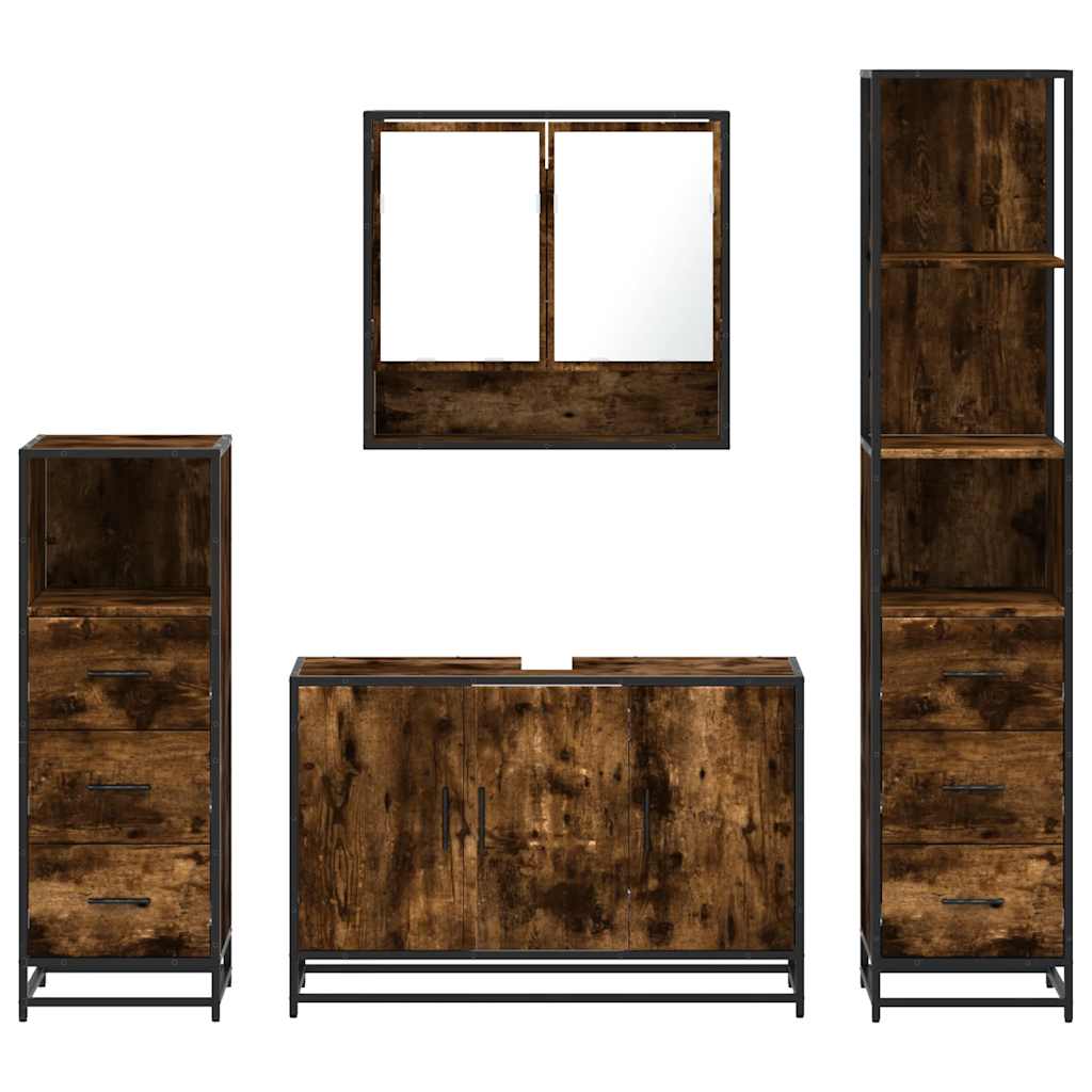 vidaXL 4 Piece Bathroom Furniture Set Smoked Oak Engineered Wood