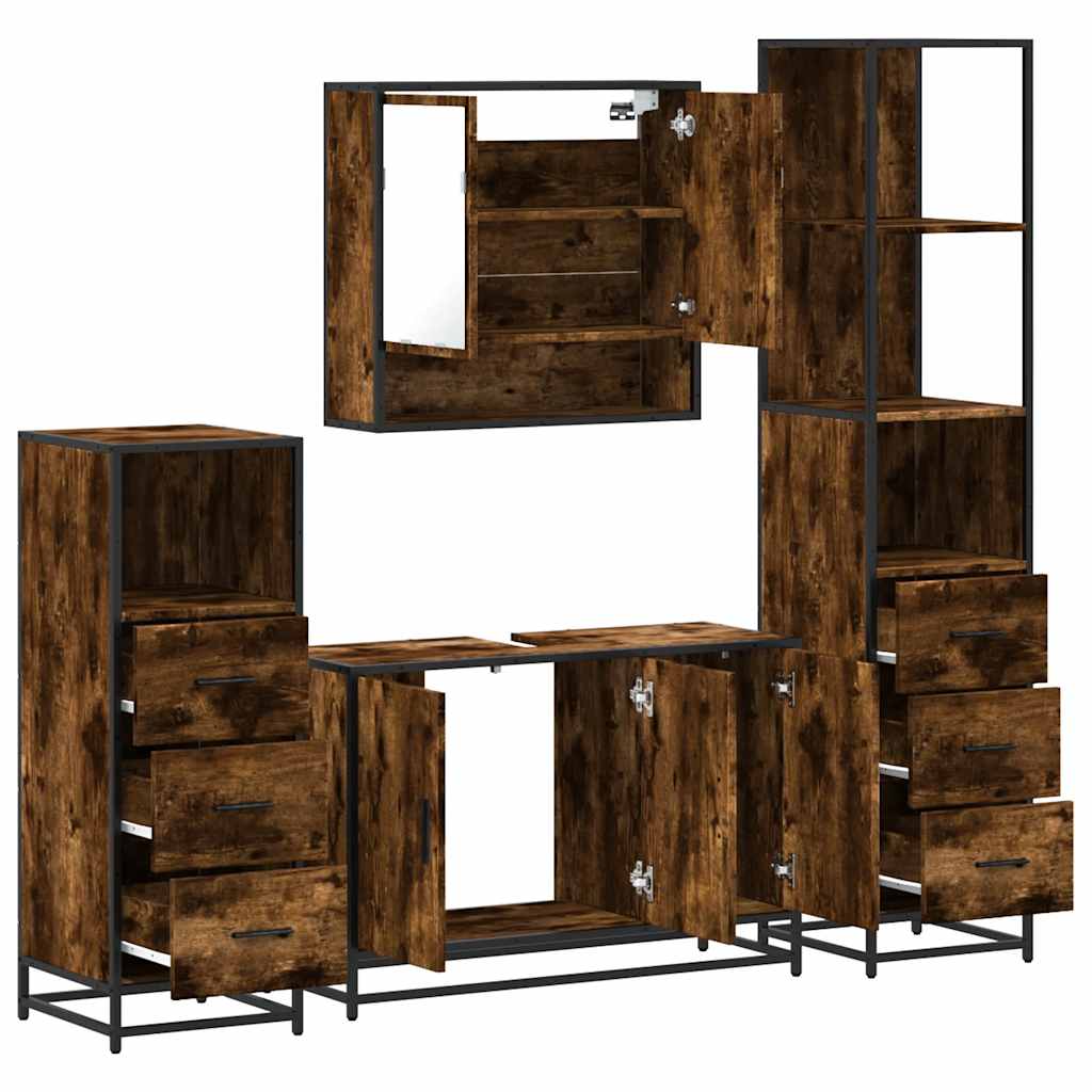 vidaXL 4 Piece Bathroom Furniture Set Smoked Oak Engineered Wood