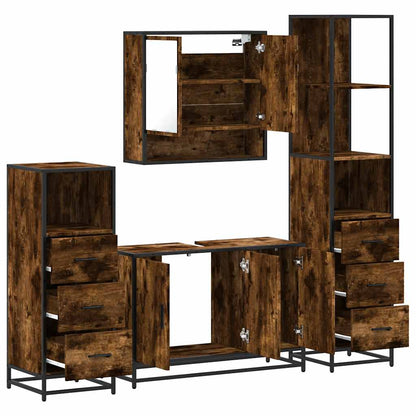 vidaXL 4 Piece Bathroom Furniture Set Smoked Oak Engineered Wood