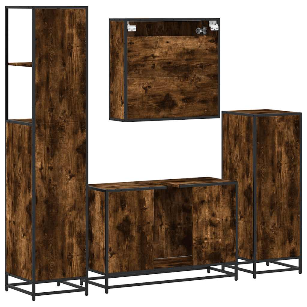 vidaXL 4 Piece Bathroom Furniture Set Smoked Oak Engineered Wood