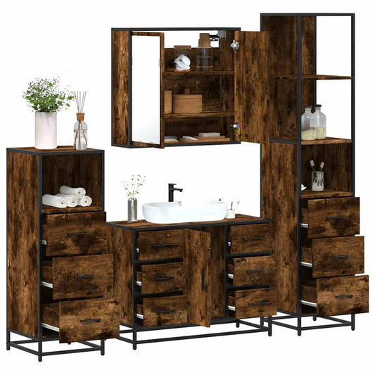 vidaXL 4 Piece Bathroom Furniture Set Smoked Oak Engineered Wood