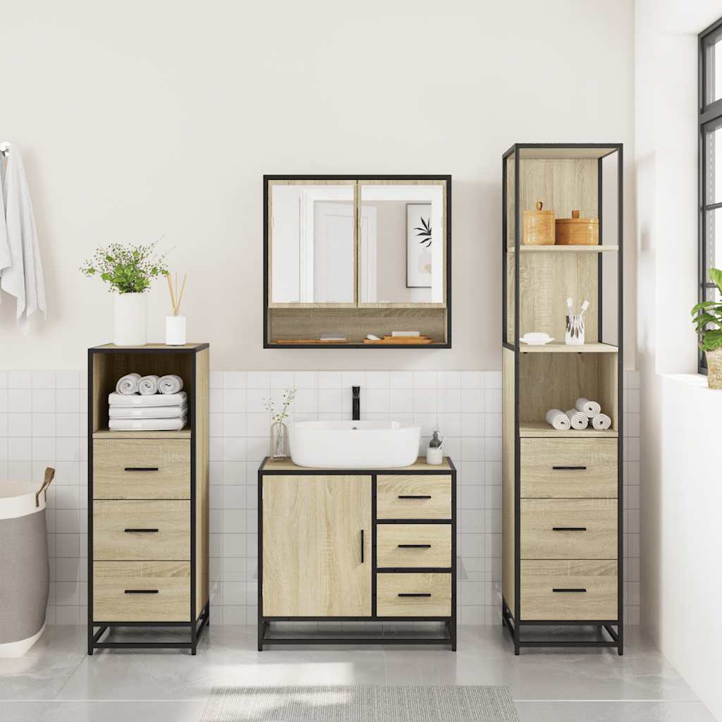 vidaXL 4 Piece Bathroom Furniture Set Sonoma Oak Engineered Wood
