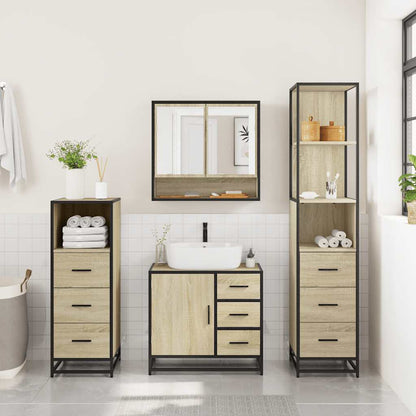 vidaXL 4 Piece Bathroom Furniture Set Sonoma Oak Engineered Wood