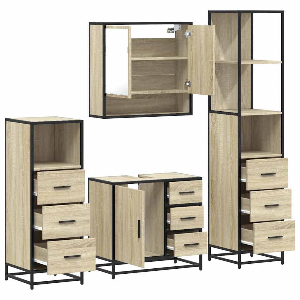 vidaXL 4 Piece Bathroom Furniture Set Sonoma Oak Engineered Wood