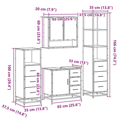 vidaXL 4 Piece Bathroom Furniture Set Sonoma Oak Engineered Wood