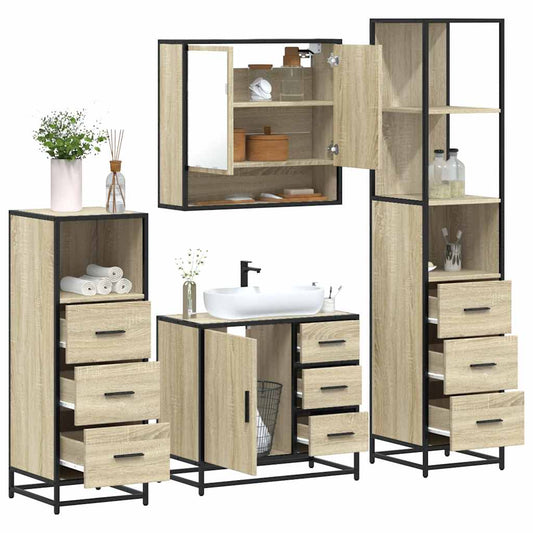 vidaXL 4 Piece Bathroom Furniture Set Sonoma Oak Engineered Wood