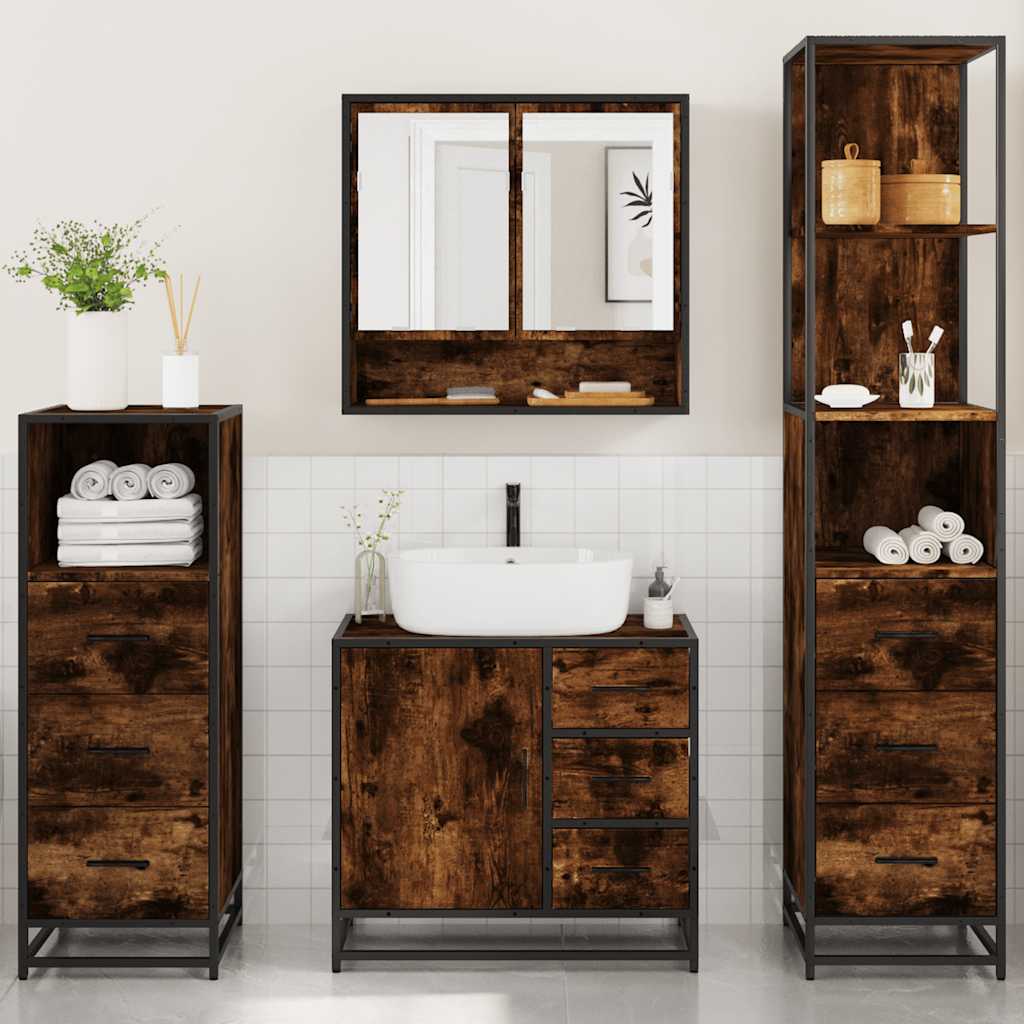 vidaXL 4 Piece Bathroom Furniture Set Smoked Oak Engineered Wood